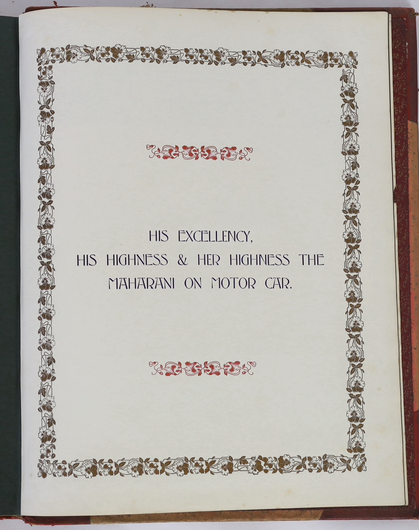 Indian Interest: CAXTON WORKS. Souvenir. 'Kathiawar Tour of His Excellency Sir George Sydenham Clarke, Governor of Bombay, 1910', a leather bound album of photographs by Bourne & Shepherd, presentation copy to Sir Willia